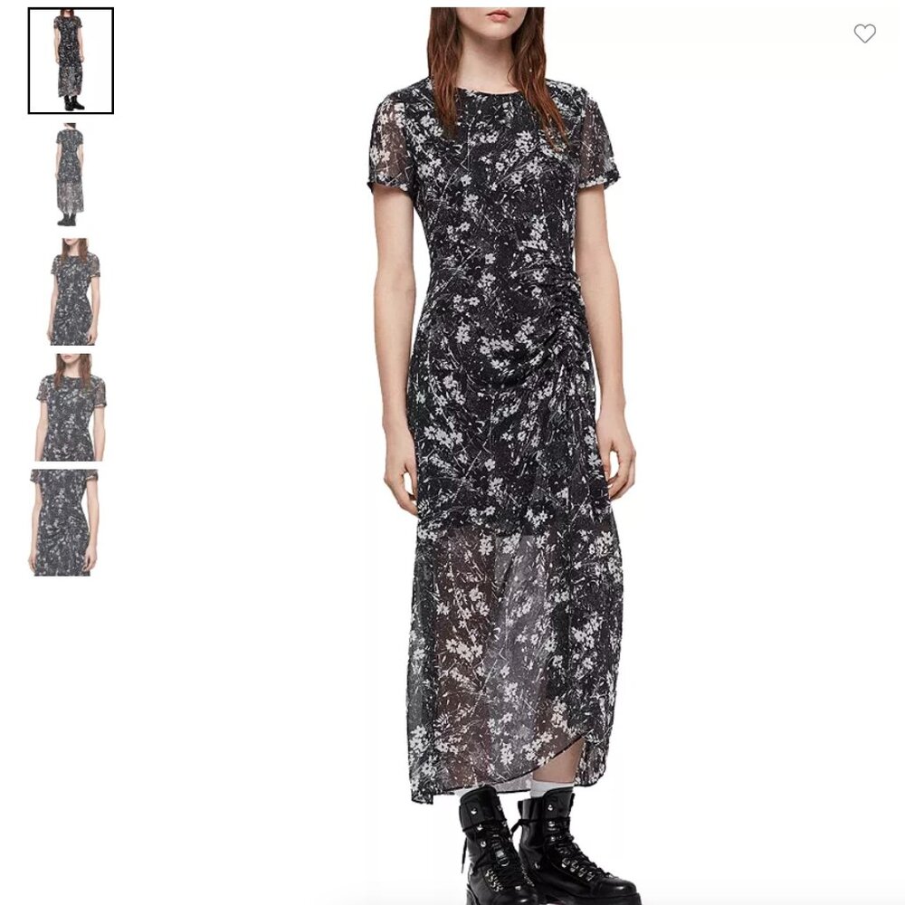 Allsaints Size 2 Ariya Lisk Ruched Drawstring Maxi Dress
